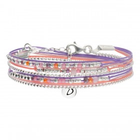 Bracelet 2 tours LE PETIT CUBE en argent, cordons & Miyukis rose violet - DORIANE Bijoux
