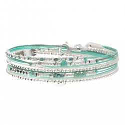 Bracelet 2 tours LE PETIT CUBE en argent, cordons & Miyukis vert - DORIANE Bijoux