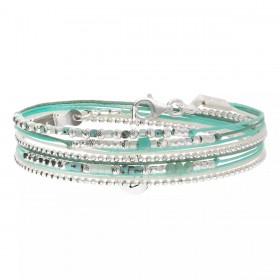 Bracelet 2 tours LE PETIT CUBE en argent, cordons & Miyukis vert - DORIANE Bijoux