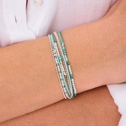 Bracelet 2 tours LE PETIT CUBE en argent, cordons & Miyukis vert