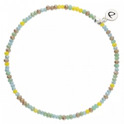 Bracelet élastique INDIEN en argent - Kaki Jaune Turquoise - DORIANE Bijoux