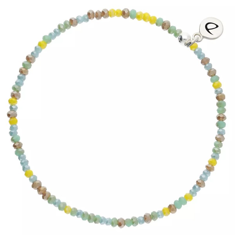 Bracelet élastique INDIEN en argent - Kaki Jaune Turquoise - DORIANE Bijoux
