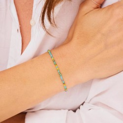 Bracelet élastique INDIEN en argent - Kaki Jaune Turquoise TAILLE S