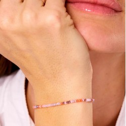 Bracelet élastique Perles de verre Rose Corail Violet TAILLE M