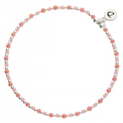 Bracelet élastique GRAIN DE FOLIE en Argent - Rose Corail - DORIANE Bijoux