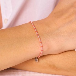 Bracelet élastique GRAIN DE FOLIE en Argent - Rose Corail TAILLE S