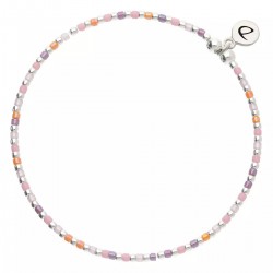 Bracelet élastique GRAIN DE FOLIE en Argent - Rose Violet - DORIANE Bijoux