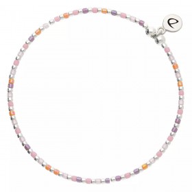 Bracelet élastique GRAIN DE FOLIE en Argent - Rose Violet - DORIANE Bijoux
