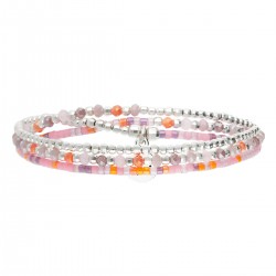 Bracelet élastique triple tours HEAVEN en argent - Rose Violet - DORIANE Bijoux