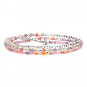Bracelet élastique triple tours HEAVEN en argent - Rose Violet - DORIANE Bijoux