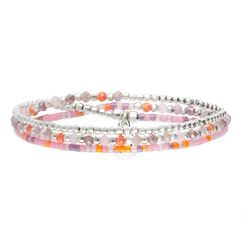 Bracelet élastique triple tours HEAVEN en argent - Rose Violet - DORIANE Bijoux