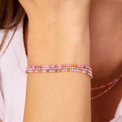 Bracelet élastique 3 tours HEAVEN en argent - Rose Orange Corail Violet TAILLE S