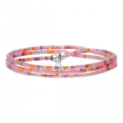 Bracelet élastique triple tours HEAVEN en argent - Rose Violet Orange - DORIANE Bijoux