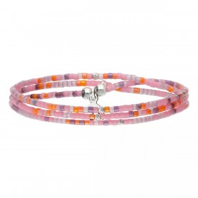 Bracelet élastique triple tours HEAVEN en argent - Rose Violet Orange - DORIANE Bijoux
