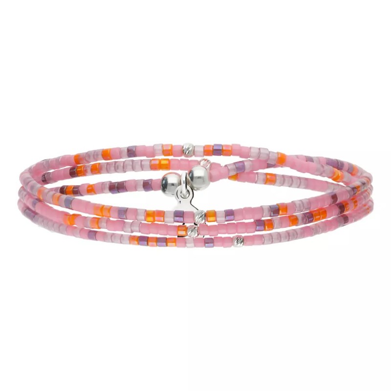 Bracelet élastique triple tours HEAVEN en argent - Rose Violet Orange - DORIANE Bijoux