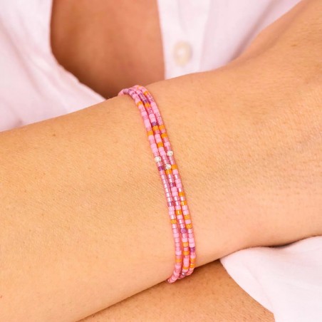 Bracelet élastique En Polymère Mauve, Blanc, Rose Et Doré - Neuf Avec étiquettes
