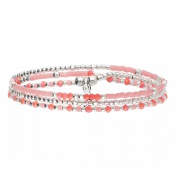 Bracelet élastique triple tours HEAVEN en argent - Rose Violet - DORIANE Bijoux