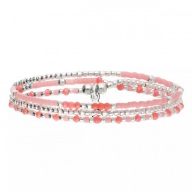Bracelet élastique triple tours HEAVEN en argent - Rose Violet - DORIANE Bijoux