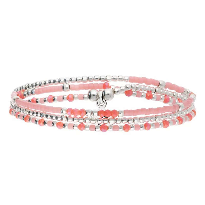 Bracelet élastique triple tours HEAVEN en argent - Rose Violet - DORIANE Bijoux