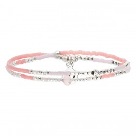 Bracelet 2 tours élastique SPRING en argent - Rose pastel Corail - DORIANE Bijoux