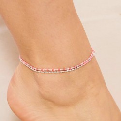 Bracelet élastique triple tours  SANTA GIULIA en argent - Rose Corail TAILLE S