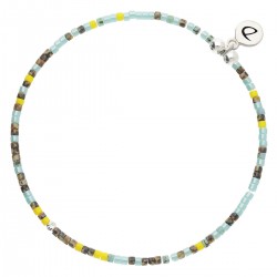 Bracelet élastique INDIEN en argent - Kaki Jaune Turquoise - DORIANE Bijoux