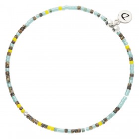 Bracelet élastique INDIEN en argent - Kaki Jaune Turquoise - DORIANE Bijoux