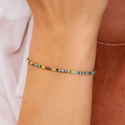 Bracelet élastique INDIEN LE MIYUKI en argent - Kaki Jaune Turquoise TAILLE M