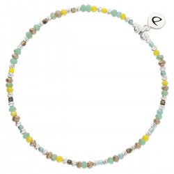 Bracelet élastique INDIEN NUSA en argent - Kaki Jaune Turquoise - DORIANE Bijoux