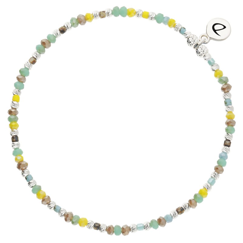 Bracelet élastique INDIEN NUSA en argent - Kaki Jaune Turquoise - DORIANE Bijoux
