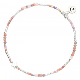 Bracelet élastique L'ETOILE BOHEME en argent - Rose Violet - DORIANE Bijoux