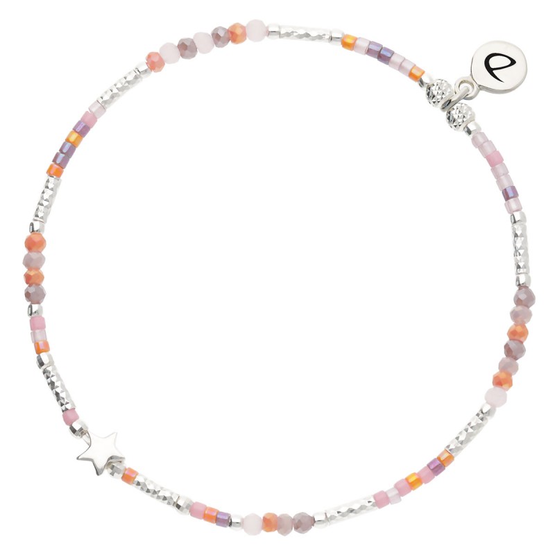 Bracelet élastique L'ETOILE BOHEME en argent - Rose Violet - DORIANE Bijoux