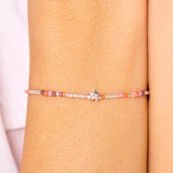 Bracelet élastique L'ETOILE BOHEME en argent - Rose orange corail violet TAILLE S