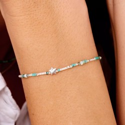Bracelet élastique L'ETOILE BOHEME en argent - Vert Turquoise TAILLE S