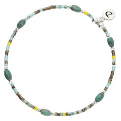 Bracelet élastique INDIEN L'ODYSSEE en argent - Kaki Jaune Turquoise - DORIANE Bijoux