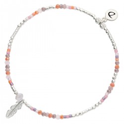 Bracelet élastique PLUME MERIDA en argent - Rose Violet - DORIANE Bijoux