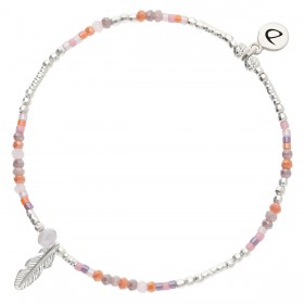 Bracelet élastique PLUME MERIDA en argent - Rose Violet - DORIANE Bijoux