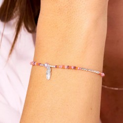 Bracelet élastique PLUME MERIDA en argent - Rose Violet TAILLE M