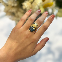 Bague ajustable PALMIER en Argent - Pierre Labradorite ovale - Au Fil De Lo