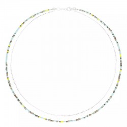 Collier double rangs LE MIYUKI - Chaîne fine argent & Miyukis Kaki Jaune Turquoise - DORIANE Bijoux