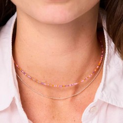 Collier double rangs LE MIYUKI - Chaîne fine argent & Miyukis Rose Violet