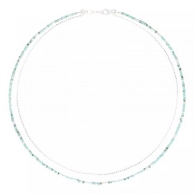 Collier double rangs LE MIYUKI - Chaîne fine argent & Miyukis Vert Turquoise - DORIANE Bijoux