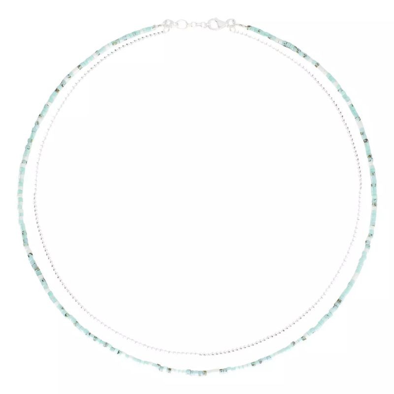 Collier double rangs LE MIYUKI - Chaîne fine argent & Miyukis Vert Turquoise - DORIANE Bijoux