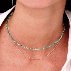Collier double rangs LE MIYUKI - Chaîne fine argent & Miyukis Vert Turquoise
