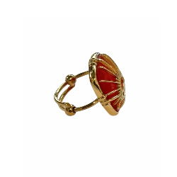 Grosse Bague ajustable COUCHER DE SOLEIL Or - Cornaline or carré
