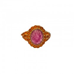 Bague vintage ajustable Or - Quartz fraise ovale & Cornaline