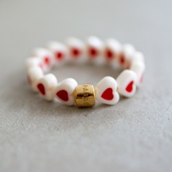 Bracelet élastiqué - Perles COEUR blanc & rouge