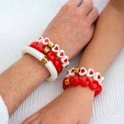 Bracelet élastiqué BOMBOM MAGENTA - Perles pastilles bombées rouge