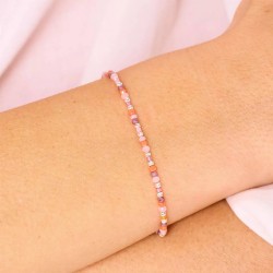 Bracelet élastique INDIEN NUSA en argent - Rose orange corail violet TAILLE S