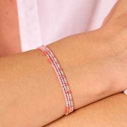 Bracelet élastique triple tours  SANTA GIULIA en argent - Rose Corail TAILLE S